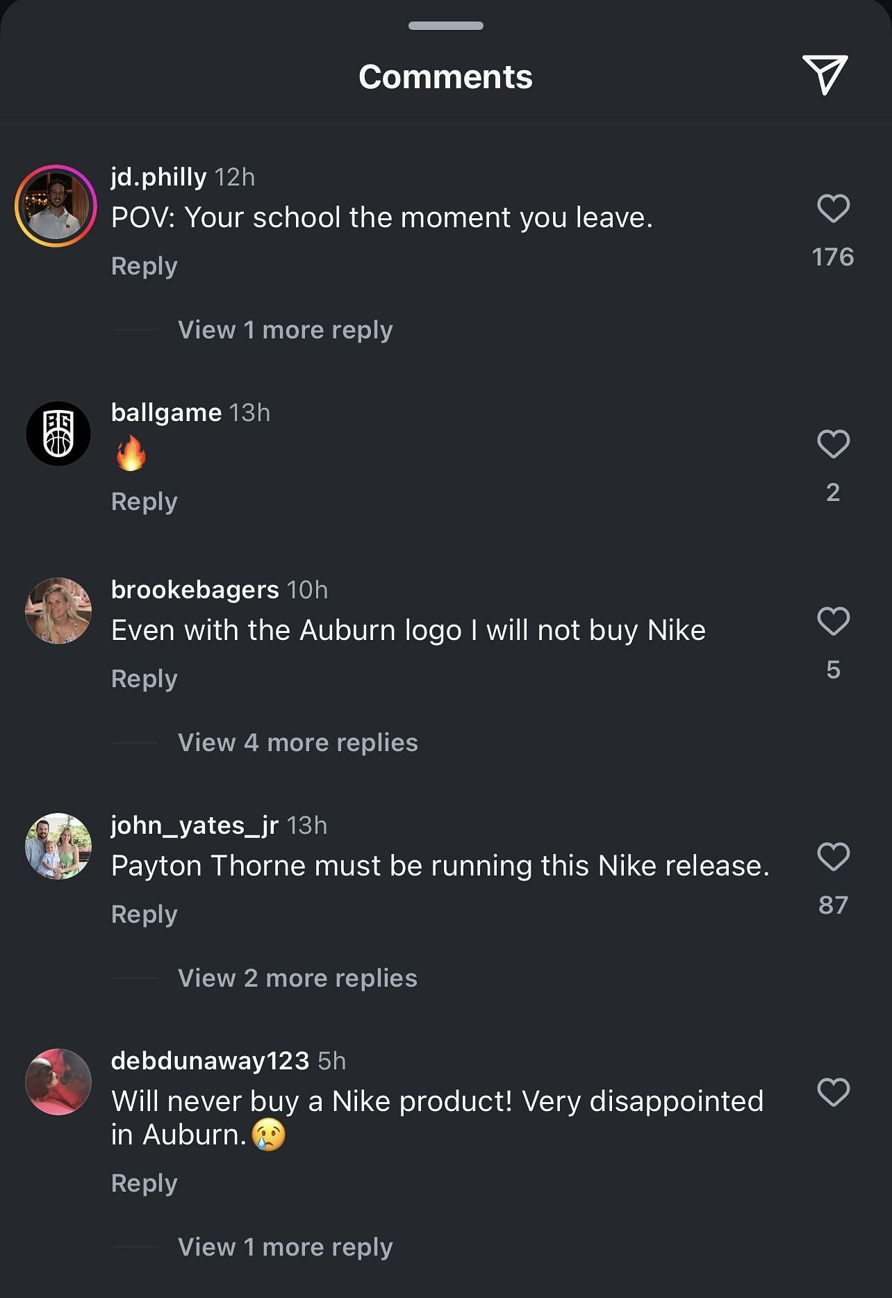 Fan comments on Instagram/ @auburntigers